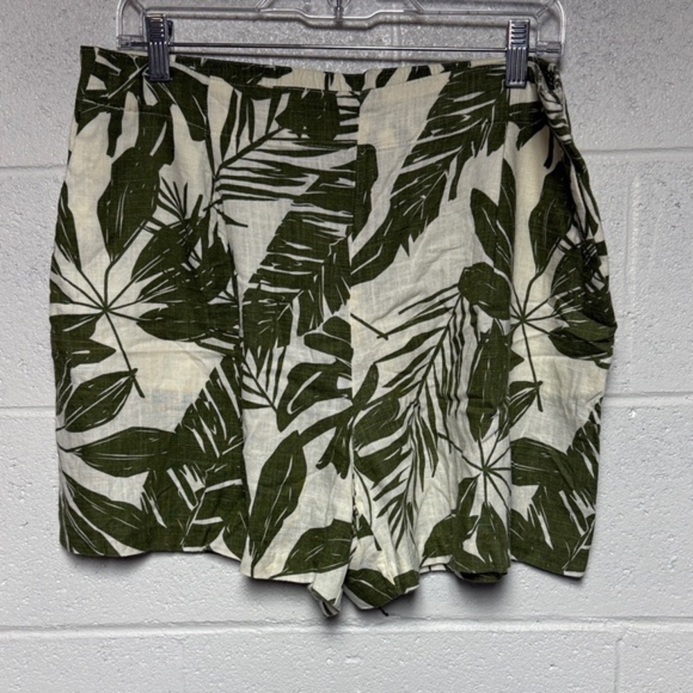 Industry Women's Ivory Palm Linen Blend Shorts Sz XL